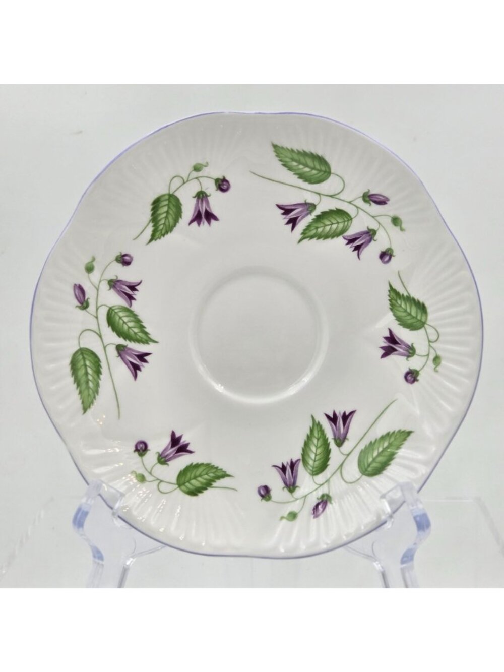 Shelley Campanula Dainty Flat Cup and Saucer Set Purple Flowers Bone China - Picture 2 of 12